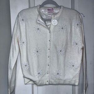 Vintage Stephen Chu beaded embroidered angora wool blend sweater snowflakes Med